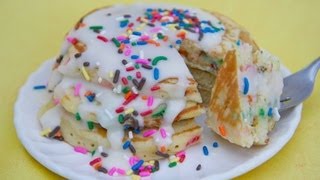 Birthday Cake Batter Pancakes w Buttercream Glaze [upl. by Ardnuas508]