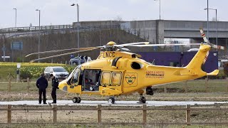 Lincolnshire amp Nottinghamshire Air Ambulance AW169 GLNCC at the new Addenbrookes Hospital helipad [upl. by Boru]