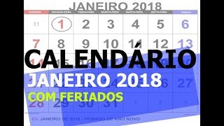 CALENDÁRIO JANEIRO 2018 COM FERIADOS PARA IMPRIMIR [upl. by Carolina]