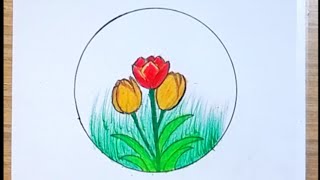 How to Draw Tulip FlowersEasy Flower Drawing flowers asmr satisfyingvideo [upl. by Ahtilat]