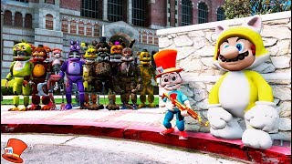 CAN ADVENTURE REDHATTER amp CAT MARIO HIDE FROM THE ANIMATRONICS AT SCHOOL GTA 5 FNAF RedHatter [upl. by Nnaaras]