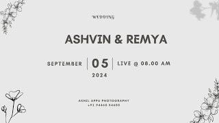 ASHVIN amp REMYA  WEDDING  LIVE STREAMING  592024  TIME  800 AM [upl. by Gilba]