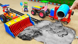 Diy tractor mini Bulldozer to making concrete road  Construction Vehicles Road Roller 102 [upl. by Sundberg33]