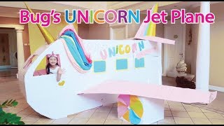 Bugs UNICORN Barbie Airplane Boxfort  Airport Pretend Play [upl. by Einrae902]