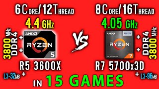 Ryzen 5 3600x vs Ryzen 7 5700x3D Test in 15 Games or R7 5700x3D vs R5 3600x OC [upl. by Ahsel]