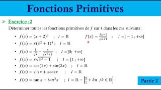 Les fonctions primitives  exercice corrigé  2bac [upl. by Enomyar]