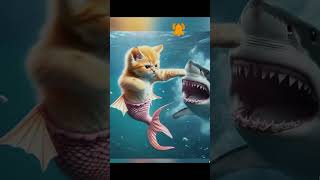 Can the Mermaid Cat save the girl from the shark🐈🐋😱cat kitten cute [upl. by Atilahs371]