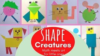 Shapes Creatures  Animals Drawing With Geomatric Shapes  Shape And Colour Crafts For Kids [upl. by Yrebmik]