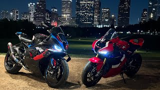 BMW M1000RR VS HONDA RRR SP BEST OF 3 RACE [upl. by Haroved]