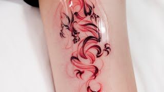 How to Red Smoke Dragon Tattoo 🐉 dragontattoo koreatattoo seoultattoo tattoodesign drawing [upl. by Inimod]