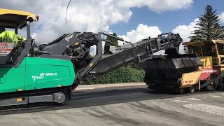 Paving new asphalt ABS11 with Vögele MT30002i offset and Dynapac F1416WD [upl. by Audette]