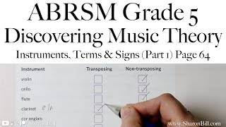 ABRSM Discovering Music Theory Grade 5 Terms Signs amp Instruments Part 1 Page 64 with Sharon Bill [upl. by Suoiradal]