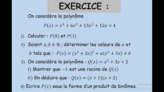 PolynômesRacine dun polynômeDivision euclidienneExercice TCSBIOF Tronc commun science [upl. by Elwina]