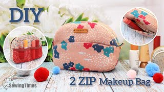 DIY 2 Zip Makeup Bag  Cosmetic Pouch Sewing Pattern amp Tutorial sewingtimes [upl. by Milburt]