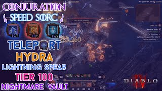 Diablo 4  Conjuration Teleport Sorcerer Vault Tier 100 Speed Clear Season 3 [upl. by Onifur378]