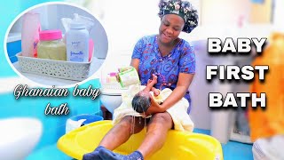 NEWBORN BABY FIRST BATH  MY GHANAIAN TRADITIONAL WAY OF BATHING A NEWBORN [upl. by Eelyram]