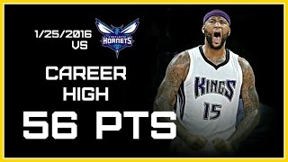 DeMarcus Cousins Career High vs Hornets 56 pts  Full Highlights 1252016 HD [upl. by Arde]