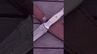 Prowler Damascus Hunting Fixed Blade Knife with G10 Handle amp Leather Sheath [upl. by Llennoj]