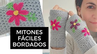 GUANTES SIN DEDOS SUPER FÁCILES con flores bordadas  TUTORIAL PASO A PASO [upl. by Zacharie]