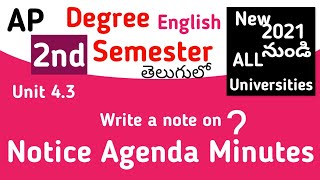 Notice Agenda Minutes in Telugu I AP Degree 2nd Semester English [upl. by Traggat763]