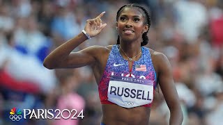 Masai Russell CLOSES STRONG to win competitive womens 100m hurdles final  Paris Olympics [upl. by Aihtibat157]