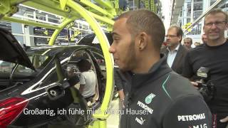 Nico Rosberg and Lewis Hamilton visiting Sindelfingen plan of Daimler 2013 [upl. by Anilecram51]