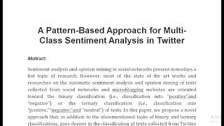 A Pattern Based Approach for Multi Class Sentiment Analysis in Twitter [upl. by Enorahs]