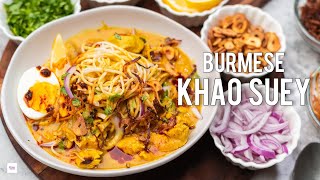 Burmese Khao suey recipe  Chicken Khao suey recipe  Khow suey condiments  Chilli oil  birista [upl. by Sigismundo]