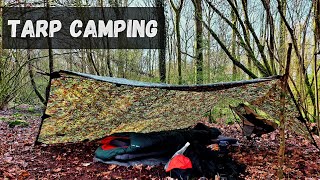 Tarp Camping in the Forest  Rain  Camp Fire Cooking  DD 3x3 Multicam Tarp [upl. by Daveta]