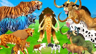 10 Big Bull vs 10 Monster Lion Mammoth vs 10 Zombie Tiger Wolf Attack Cow Buffalo Rescue By Mammoth [upl. by Rist]