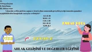 AHLAK GELİŞİMİ VE DEĞERLER EĞİTİMİ VİZEFİNAL SORULARI AUZEF emrahhocaauzef [upl. by Radack764]