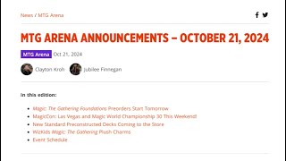 MTG Arena Announcements  October 21st 2024 [upl. by Masson784]