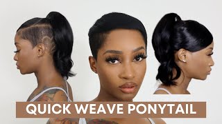 How To Quick Weave Ponytail With Swoop  Short Hair [upl. by Brita144]