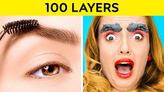 100 LAYERS CHALLENGE Best 100 Makeup Nails Lipstick Layers Funny moments by 123 GO CHALLENGE [upl. by Elga676]