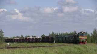 Тепловоз 2М621186 с грузовым поездом  2M621186 with a mixed freight train [upl. by Nehtanhoj]