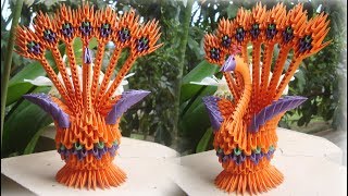 HOW TO MAKE 3D ORIGAMI PEACOCK V5  cómo hacer pavo real origami 3d [upl. by Netsyrc]