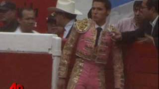 Raw Video Bullfighter Arrested for Fleeing Bull [upl. by Nahgaem204]