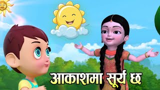 Aakashma Sury Chha  अाकाशमा सूर्य छ  Nepali Rhymes Kids  बाल गीत [upl. by Philis]