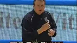 Pitt vs WVU Backyard Brawl  Coach Huggins yells at WVU fans for throwing objects on court 2310 [upl. by Francyne]