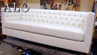 DIY HOW TO UPHOLSTER A MODERN TUFTED STYLE SOFA FURNITURE  DIY  ALO Upholstery [upl. by Yulma571]