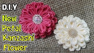 DIY New Petal Kanzashi Flower  MyInDulzens [upl. by Shushan]