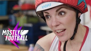 NFL Player Tries Roller Derby For the First Time  🏈Mostly Football [upl. by Uot]