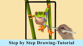 Red Eyed Tree Frog iPad Procreate Drawing  Step by Step Drawing Tutorial [upl. by Nedra]