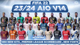 2324 AIO Kits V14 Mod For FIFA 22  850 Kits Premier League Scoreboard New Fonts TU17 [upl. by Roddie]