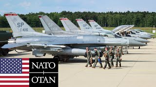 US Air Force F16 fighters during NATO military exercises in Europe [upl. by Atinrahc]