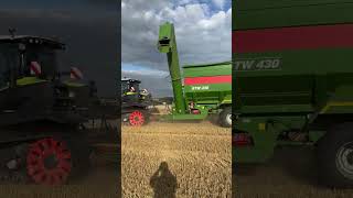 Claas Axion 960 Terra Trac with Bergmann grain cart fast lane to unload Claas Lexion 8700 Terra Trac [upl. by Gleda]