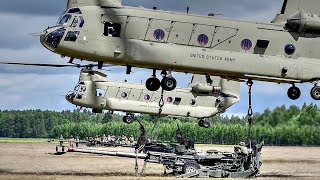 Chinook HEAVY LIFT Helicopter Sling Load MASSIVE M777 Howitzer [upl. by Lugo]