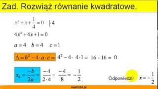 Rozwiąż równanie kwadratowe  Liczenie delty i pierwiastków  Matfiz24pl [upl. by Anaujahs]