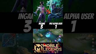 Ingame vs Pro alpha user🔥 1v1 who will be win🔥 ingame dyrroth alpha mlbb shorts [upl. by Nagoh549]