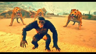 Three Golden Machairodus Attack Ape in Ancestors Solo Survival Part13 [upl. by Rosita]